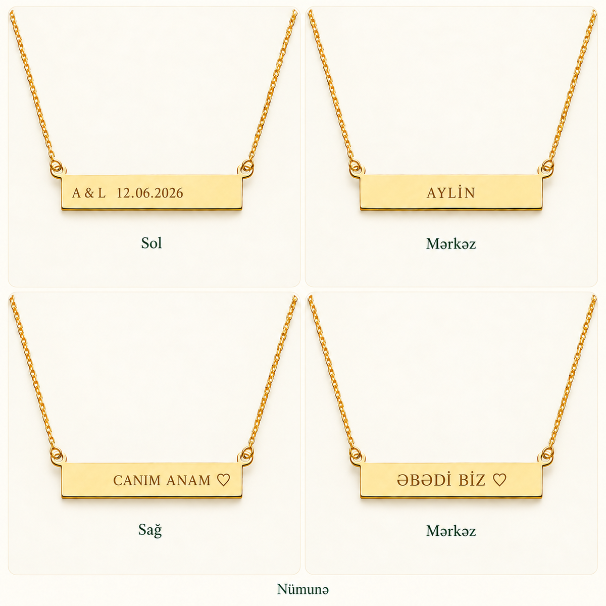 14K (585 əyar) Qızılından Minimalist Lövhəcikli Boyunbağı